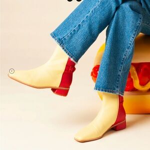 Charlotte Stone Red and Cream Ankle Booties